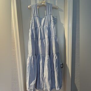Blue and white striped maxi sundress